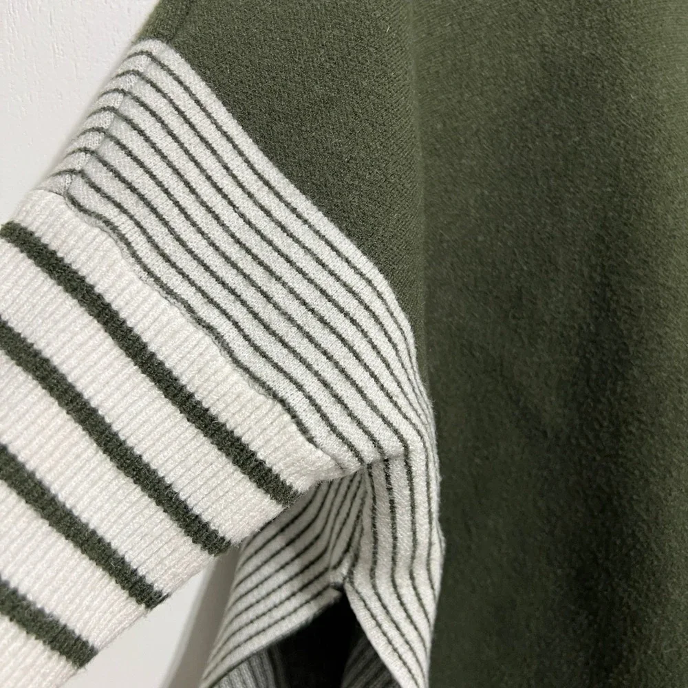 Womens Olive Green Mock Neck Striped‎ Sleeve Poncho Sweater Knit Top One Size